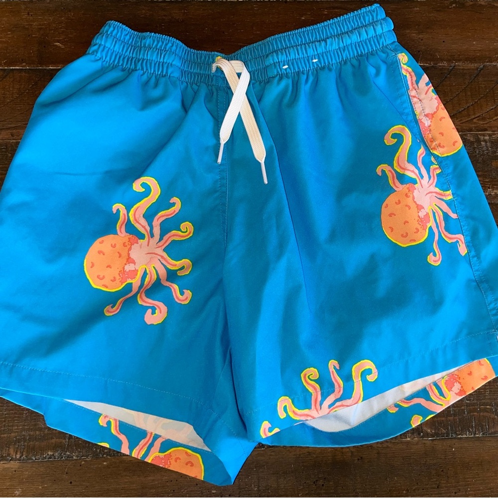 Chubbies Blue and Orange Swim Trunks with Fun Octopus Pattern